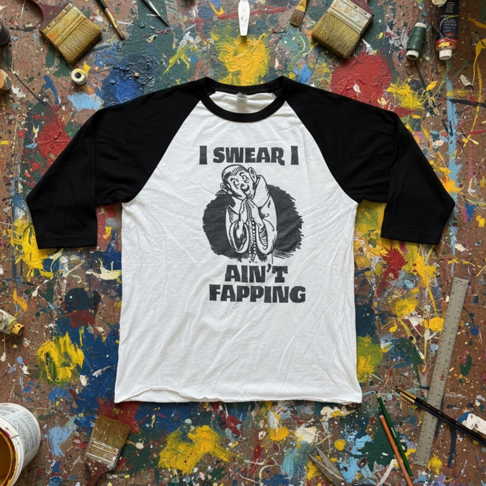 Tultex “I Swear I Ain’t Fapping” Graphic Raglan White/Black